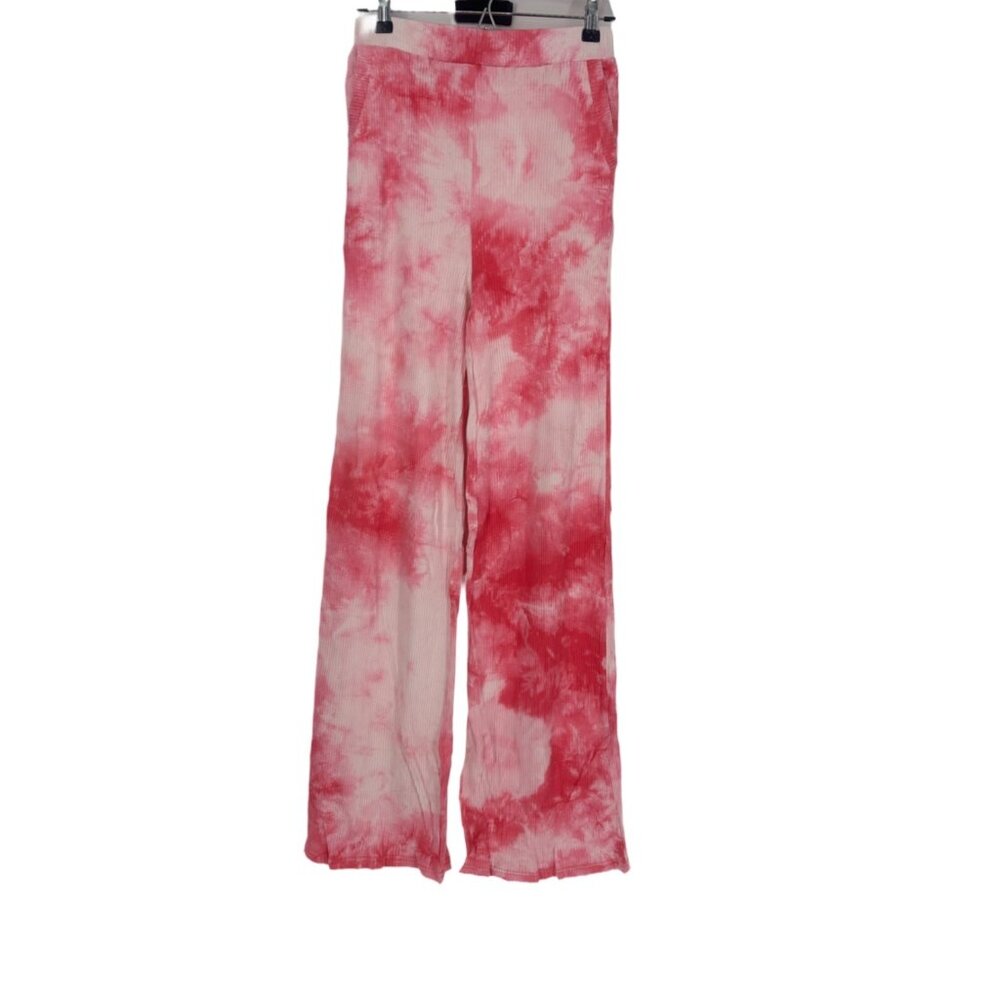 💖 NWT 3 Pc Pink Tie Dye Lounge Set Crop Cami Flare Pants Hoodie L 💖 - Picture 7 of 11